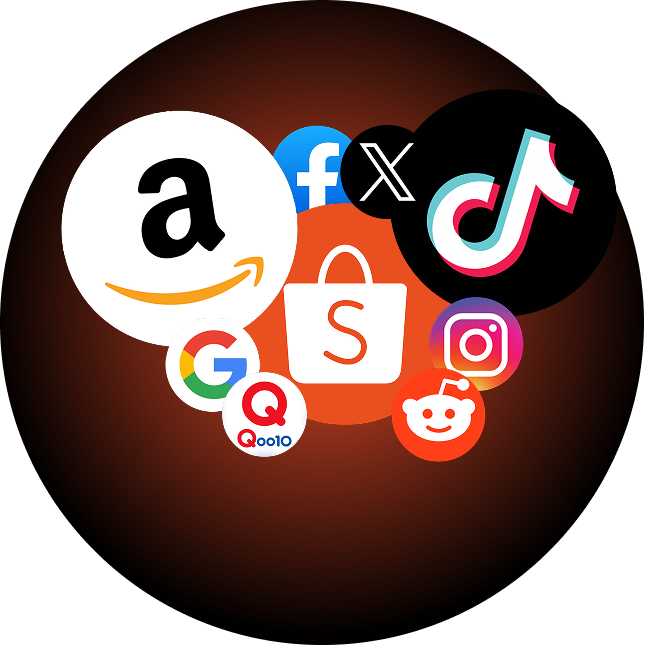 아마존, 쇼피, 틱톡, X, 구글, 페이스북, 레딧, 인스타, 샤홍슈
