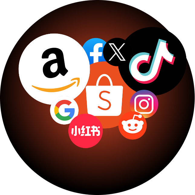 아마존, 쇼피, 틱톡, X, 구글, 페이스북, 레딧, 인스타, 샤홍슈