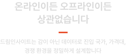 온라인이든 오프라인이든 상관없습니다, 드림인사이트는 감이 아닌 데이터로 진입 국가, 가격대, 경쟁 환경을 정밀하게 설계합니다 