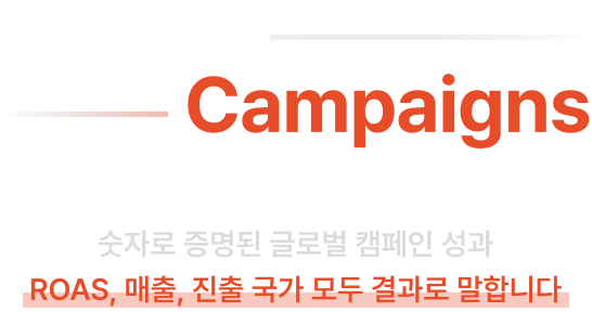 숫자로 증명된 글로벌 캠페인 성과 ROAS, 매출, 진출 국가 모두 결과로 말합니다